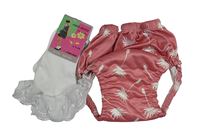 2set - Starorůžové učící kalhotky s palmami + bílé ponožky s volánkem s madeirou