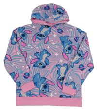 Růžovo-modrá vzorovaná mikina se Stitchem a kapucí Primark