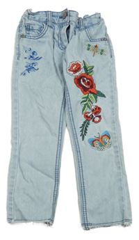 Světlemodré rifle s výšivkami květin a motýlem Next