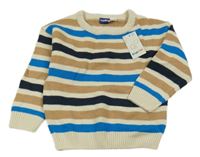 Nové - Béžovo-modro-hnědý pruhovaný svetr Lupilu