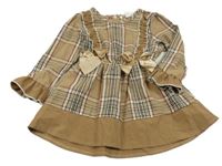 Hnědo-černo-vínové kostkované šaty s mašlemi Shein