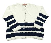 Bílo-tmavomodrý propínací svetr s pruhy