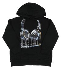 Černá mikina se sluchátky a kapucí Tu