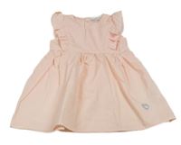 Neonově růžovo-smetanové pruhované plátěné šaty s volánky Ergee