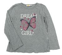 Šedé melírované triko s motýlem Kids