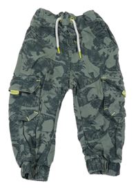 Khaki plátěné cargo cuff kalhoty s dinosaury Dopodopo
