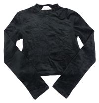 Černé plyšové crop triko s průstřihem H&M