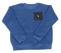 Modrá huňatá mikina s černou kapsou Abercrombie&Fitch