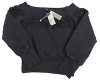 Antracitová crop mikina s 3D vzorem zn. River Island