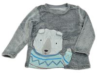 Tmavošedá plyšová mikina s medvědem Nutmeg