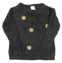 Tmavošedý chlupatý puntíkatý svetr C&A