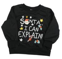 Černá lehká mikina s nápisy a Santou 