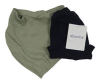 Nové - 2 set - khaki žebrovaný slinták + tmavomodrá žebrovaná čepice 