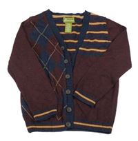 Vínový propínací lehký svetr s pruhy 