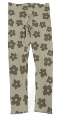 Smetanovo-hnědé květované žebrované legíny Primark