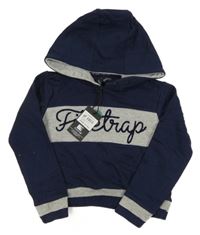 Nové - Tmavomodro-šedá crop mikina s logem a kapucí Firetrap