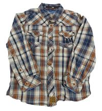 Béžovo-hnědo-modrá kostkovaná košile 