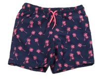 Tmavomodro-růžové plážové kraťasy s palmami Primark