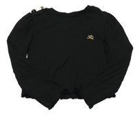 Černé žebrované crop triko s gombíky River Island