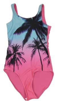 Růžovo-modré jednodílné plaky s palmami H&M
