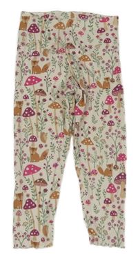 Smetanové žebrované legíny s houbami a zvířátky F&F