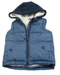 Tmavomodrá melírovaná šusťáková zateplená vesta s teplákovou kapucí F&F