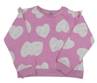 Růžovo-bílá lehká mikina s volánky a srdíčky 