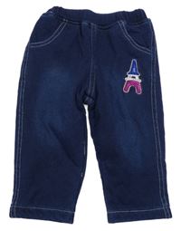 Tmavomodré teplákové kalhoty s obrázkem z flitrů 