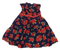 Tmavomodro-červené květované manšestrové šaty Jojo Maman Bébé
