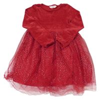Červené svetrové šaty s tylovou sukní H&M