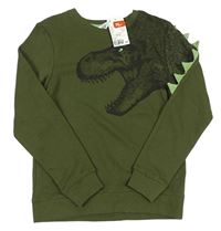 Khaki mikina s dinosaurem a ostny H&M