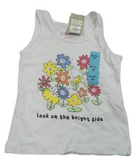 Bílý top s květy a nápisem Primark