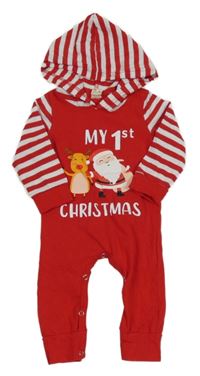 Červeno-bílá kombinéza se Santou a pruhovanými rukávy 