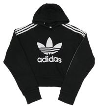 Černá crop mikina s pruhy a logem a kapucí Adidas