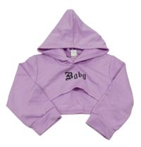 Lila crop mikina s nápisem a kapucí Shein