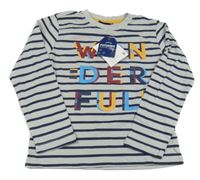 Nové - Šedo-tmavomodré pruhované triko s nápisem 