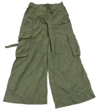 Khaki šusťákové široké cargo kalhoty H&M