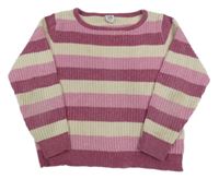 Růžovo-fialovo-smetanový pruhovaný žinylkový svetr Kiki&Koko