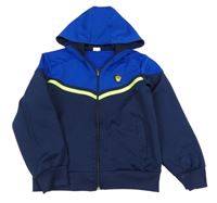 Tmavomodro-modro-zelená propínací sportovní mikina s kapucí 