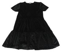 Černé puntíkaté sametové šaty F&F