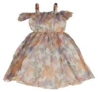 Bílo-barevné šifonové šaty s motýlky Shein