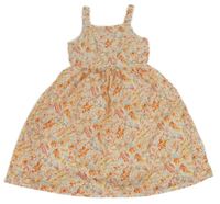 Bílo-oranžovo-světlemodré květované šaty s madeirou LC Waikiki