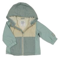 Zeleno-béžová šusťáková lehce zateplená bunda s kapucí F&F