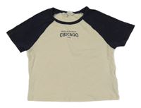 Smetanovo-tmavomodré crop tričko s nápisem H&M