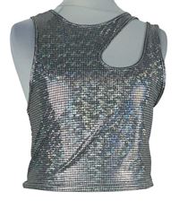 Dámský stříbrný kostkovaný crop top s průstřihem Shein 