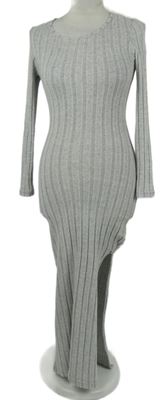 Dámské šedé žebrované úpletové midi šaty Shein 