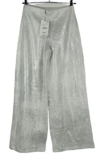 Nové - Dámské bílo-stříbrné pletené široké kalhoty Zara 