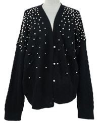 Dámský černý propínací svetr s perličkami Wallis 