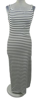 Dámské bílo-černé proužkované žebrované midi šaty Shein 