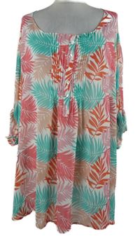 Dámská modro-růžová vzorovaná šifonová plážová tunika Ulla Popken 